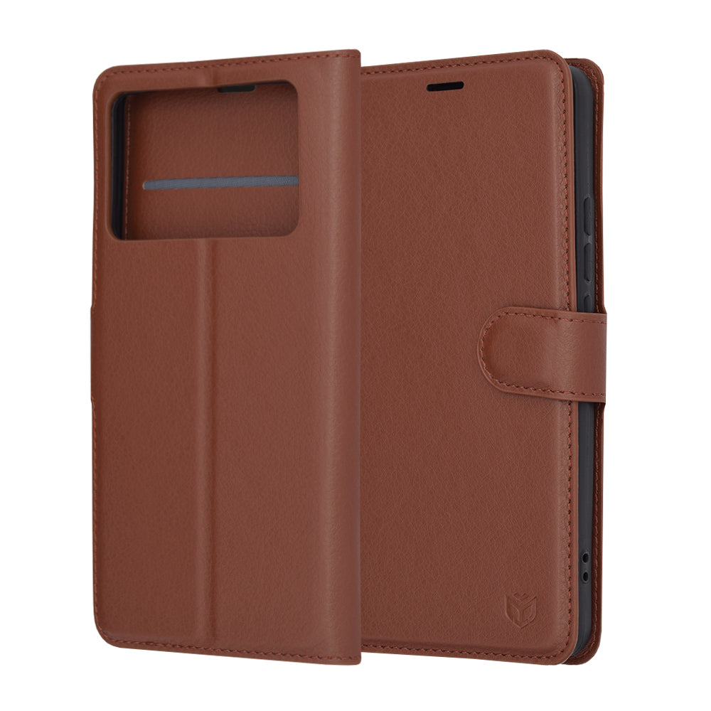 Deksel for Xiaomi Poco X6 Pro, Techsuit, Leather Folio, Brun