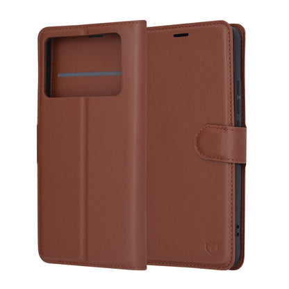 Deksel for Xiaomi Poco X6 Pro, Techsuit, Leather Folio, Brun