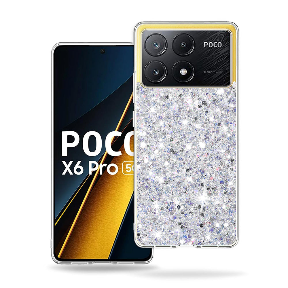 Deksel til Xiaomi Poco X6 Pro, Techsuit, Glitrende Glitter, Hvit