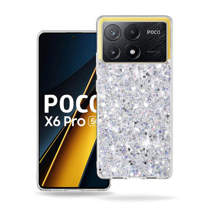 Deksel til Xiaomi Poco X6 Pro, Techsuit, Glitrende Glitter, Hvit