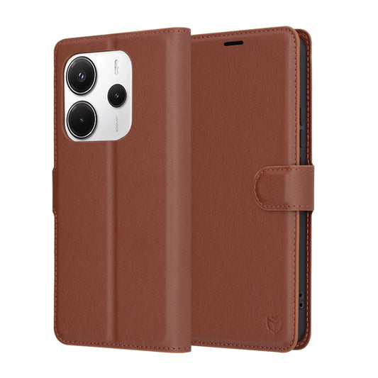 Deksel for Xiaomi Redmi Note 14 4G (Regional), Techsuit, Lær Folio, Brun
