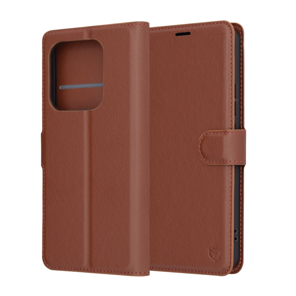 Deksel for Xiaomi Redmi Note 14 4G (Regional), Techsuit, Lær Folio, Brun