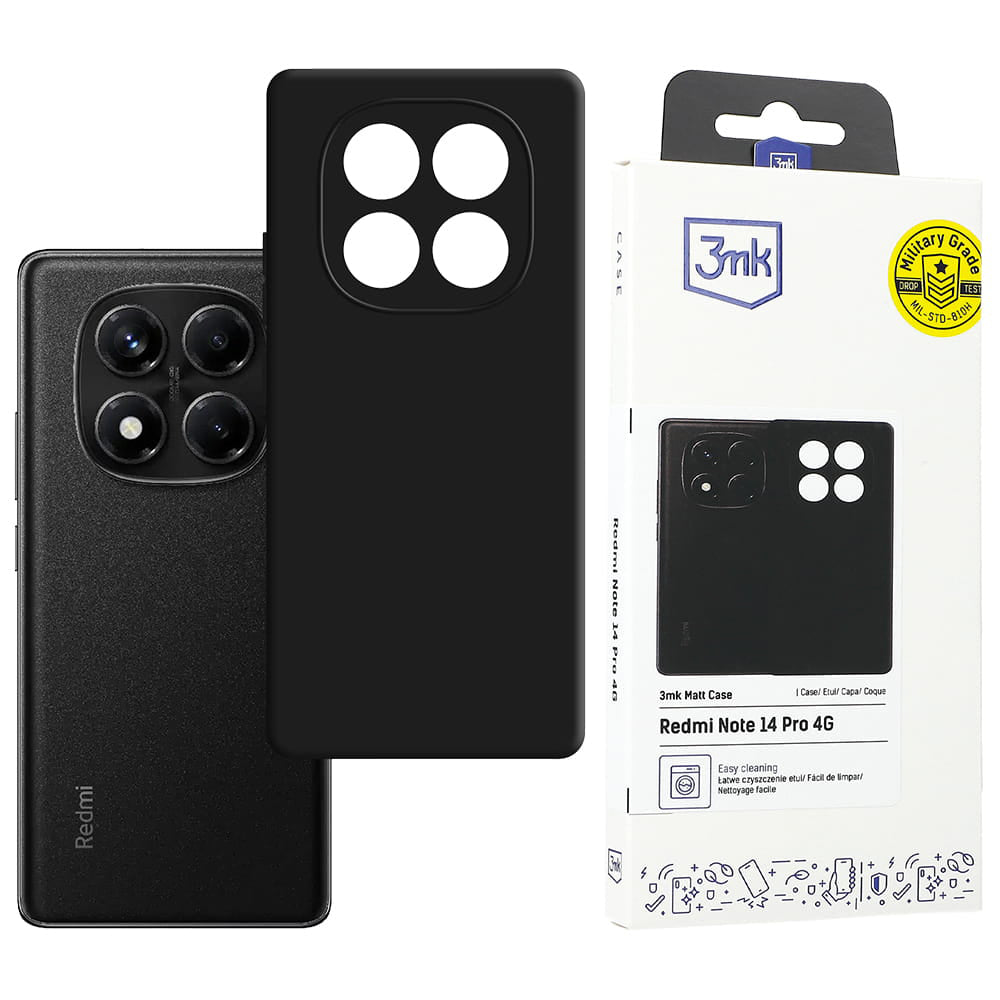 Deksel for Xiaomi Redmi Note 14 Pro 4G, 3MK, Matt svart