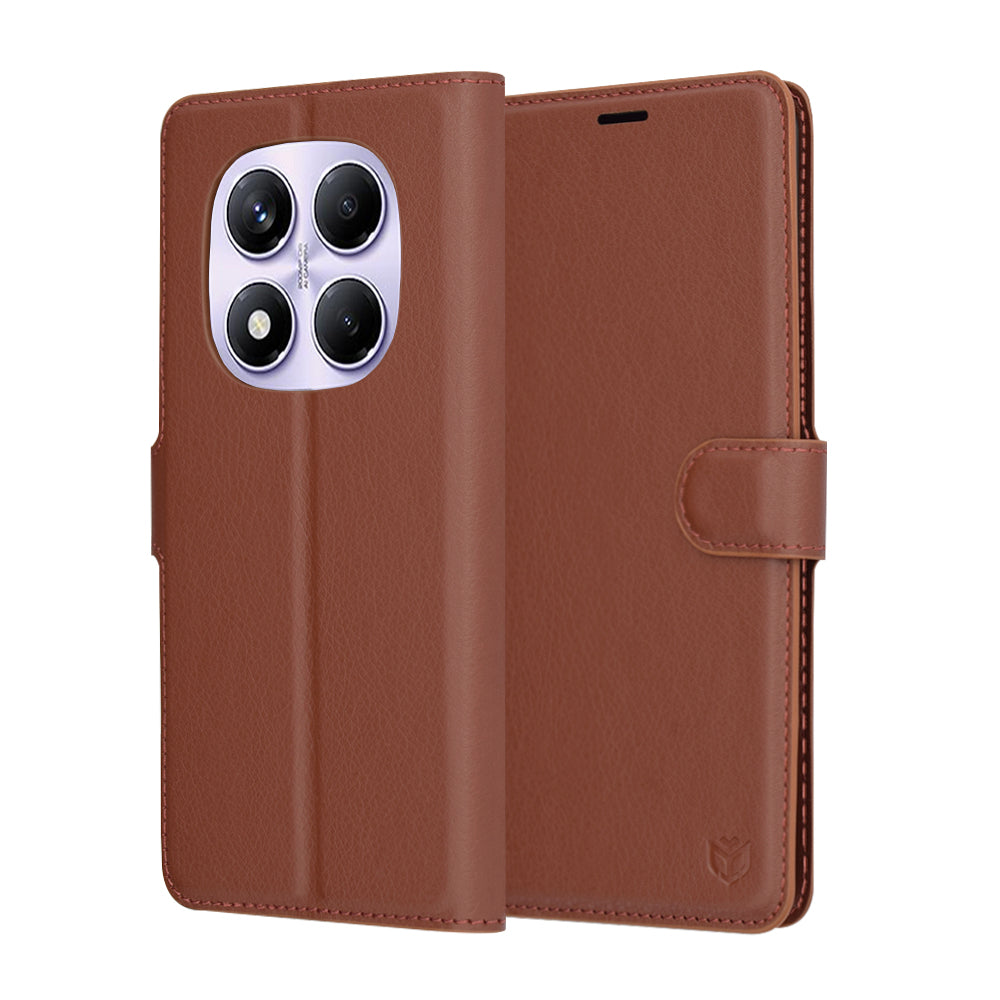 Deksel for Xiaomi Redmi Note 14 Pro 4G, Techsuit, Leather Folio, Brun