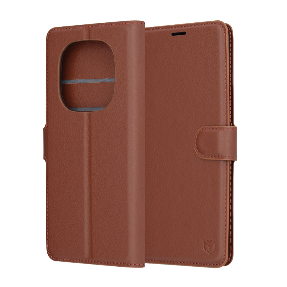 Deksel for Xiaomi Redmi Note 14 Pro 4G, Techsuit, Leather Folio, Brun