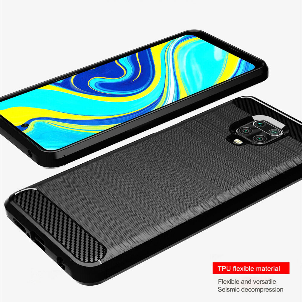 Deksel til Xiaomi Redmi Note 9S / Note 9 Pro / Note 9 Pro Max, Techsuit, Karbon, Svart