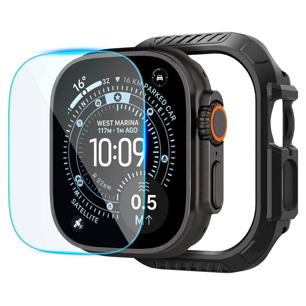 Spigen Lock Fit-deksel med skjermbeskytter for Apple Watch Ultra-serien, svart ACS12054
