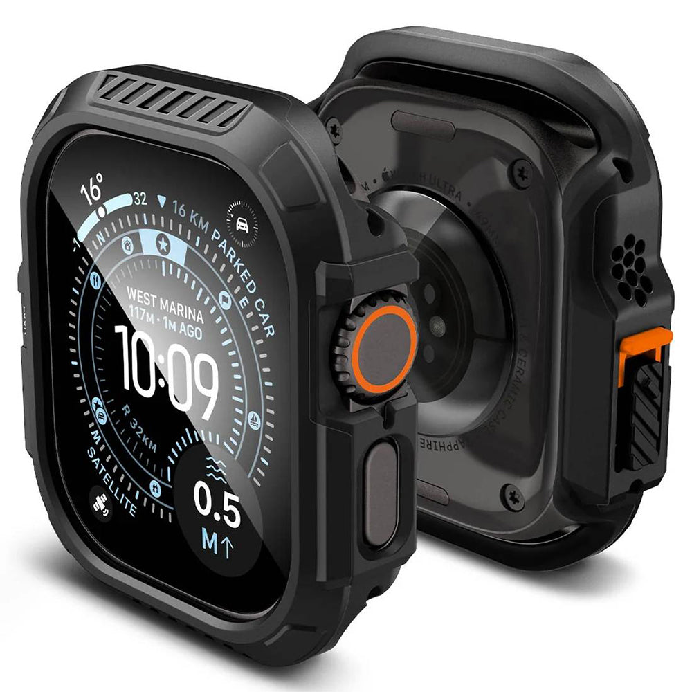 Spigen Lock Fit-deksel med skjermbeskytter for Apple Watch Ultra-serien, svart ACS12054