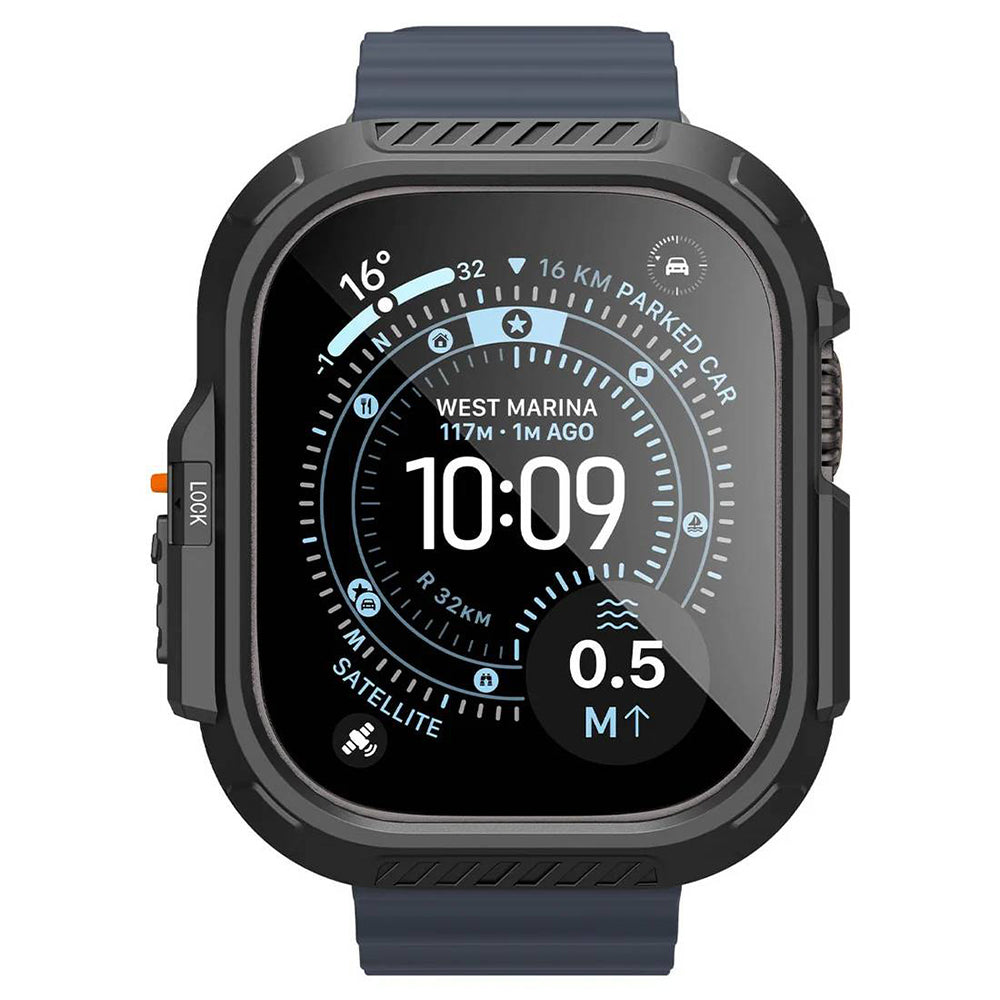 Spigen Lock Fit-deksel med skjermbeskytter for Apple Watch Ultra-serien, svart ACS12054