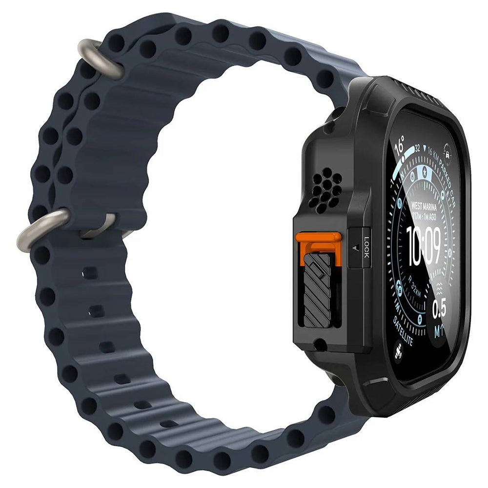 Spigen Lock Fit-deksel med skjermbeskytter for Apple Watch Ultra-serien, svart ACS12054