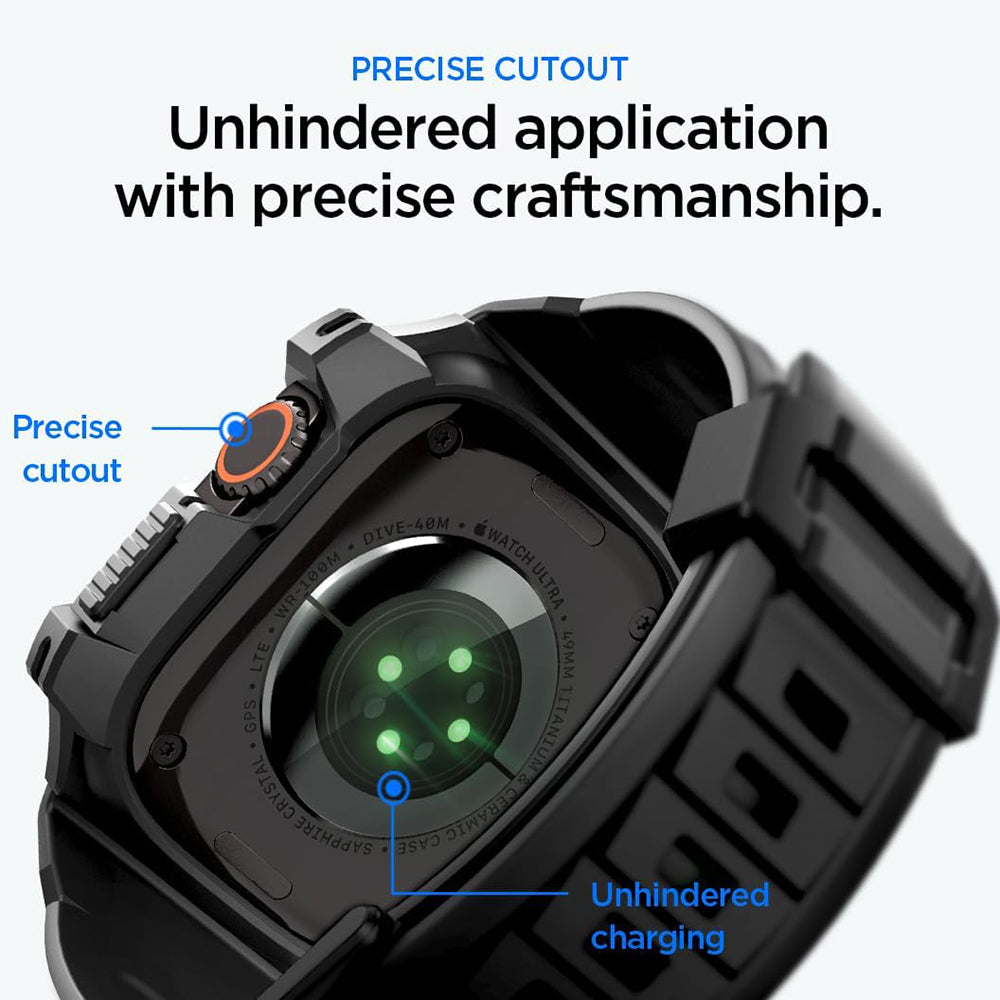 Spigen Rugged Armor Pro-deksel med skjermbeskytter for Apple Watch Ultra-serien, svart ACS12053