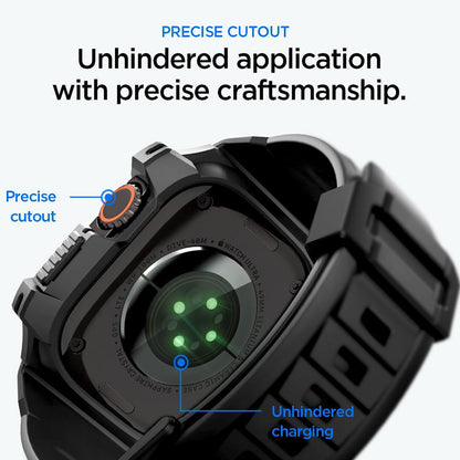 Spigen Rugged Armor Pro-deksel med skjermbeskytter for Apple Watch Ultra-serien, svart ACS12053