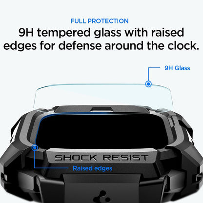 Spigen Rugged Armor Pro-deksel med skjermbeskytter for Apple Watch Ultra-serien, svart ACS12053