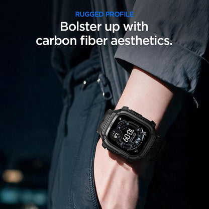 Spigen Rugged Armor Pro-deksel med skjermbeskytter for Apple Watch Ultra-serien, svart ACS12053