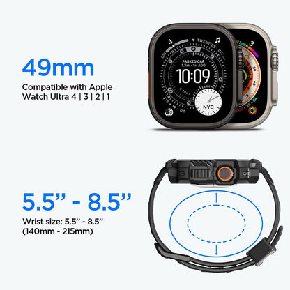Spigen Rugged Armor Pro-deksel med skjermbeskytter for Apple Watch Ultra-serien, svart ACS12053