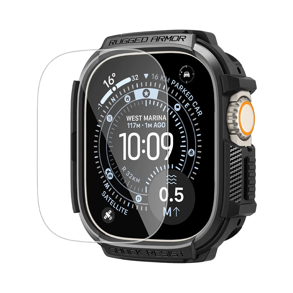 Spigen Rugged Armor deksel med skjermbeskytter for Apple Watch Ultra Series, svart ACS11414