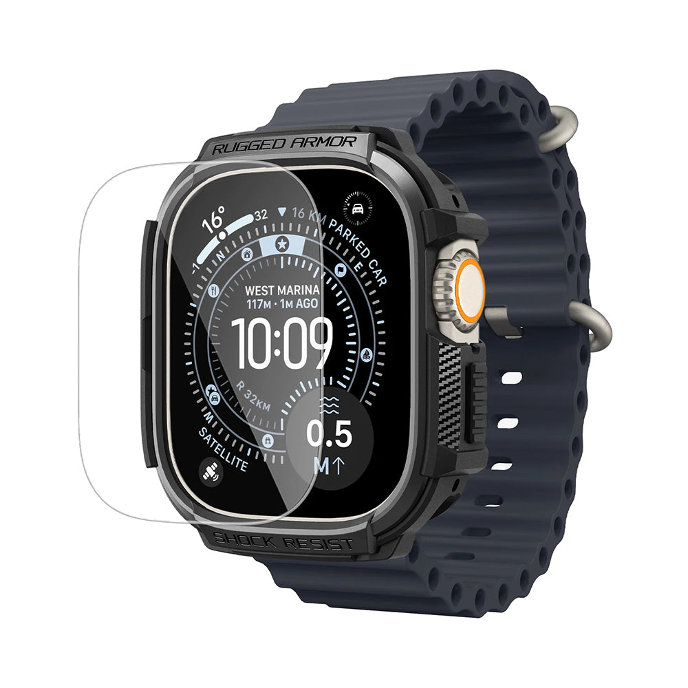 Spigen Rugged Armor deksel med skjermbeskytter for Apple Watch Ultra Series, svart ACS11414