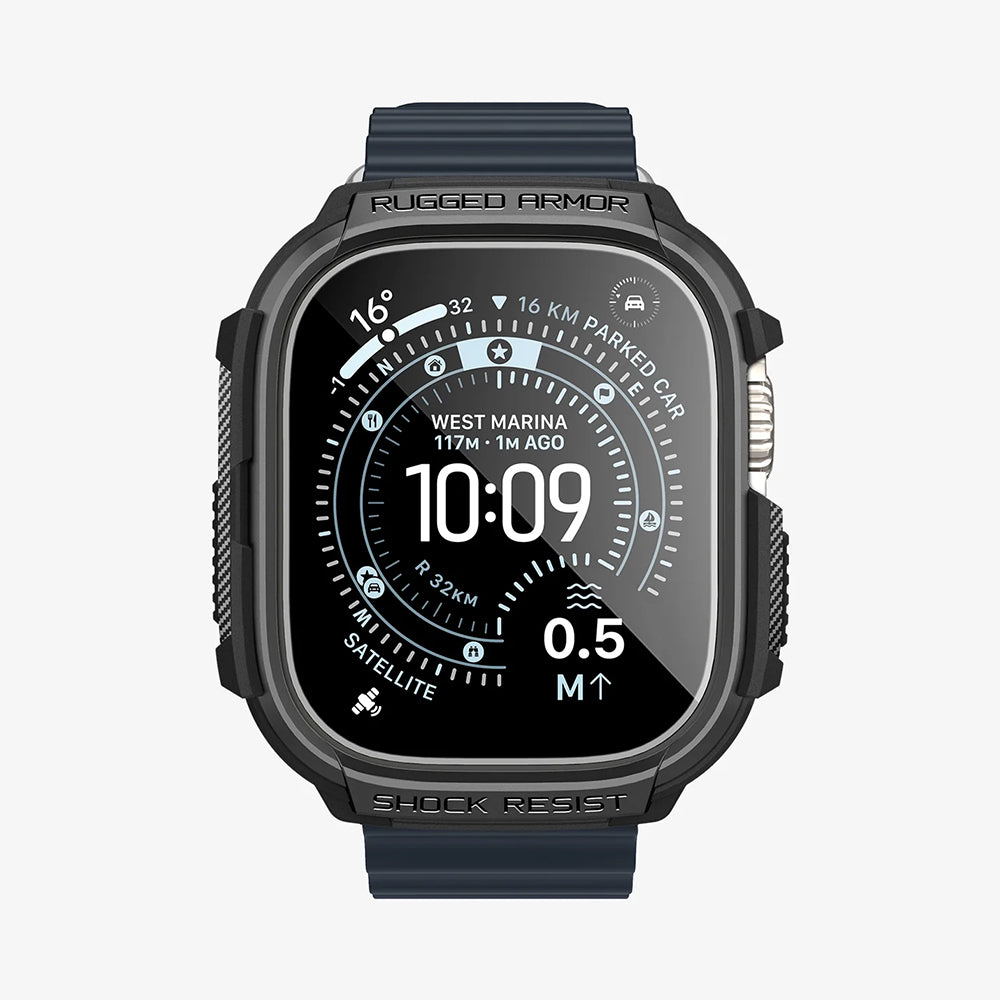 Spigen Rugged Armor deksel med skjermbeskytter for Apple Watch Ultra Series, svart ACS11414