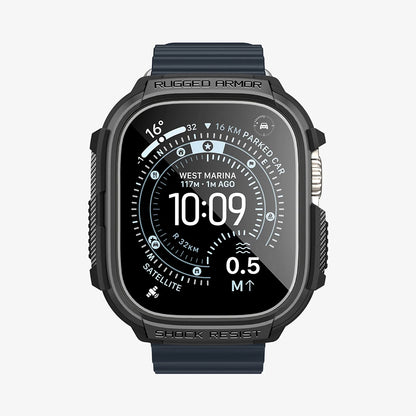 Spigen Rugged Armor deksel med skjermbeskytter for Apple Watch Ultra Series, svart ACS11414