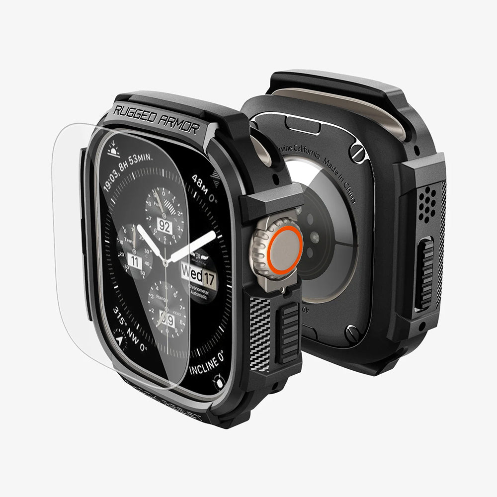 Spigen Rugged Armor deksel med skjermbeskytter for Apple Watch Ultra Series, svart ACS11414
