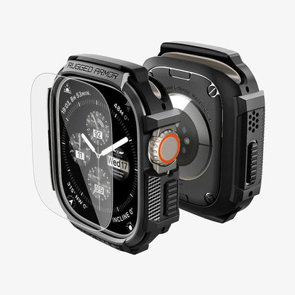 Spigen Rugged Armor deksel med skjermbeskytter for Apple Watch Ultra Series, svart ACS11414