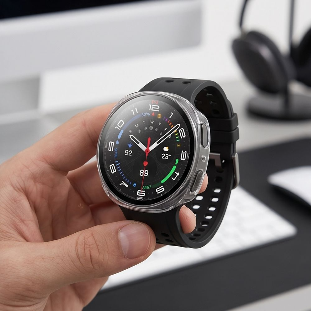 Tech-Protect Defense deksel for Samsung Galaxy Watch9 / Watch8 40mm, sett med 2 stk, svart / gjennomsiktig