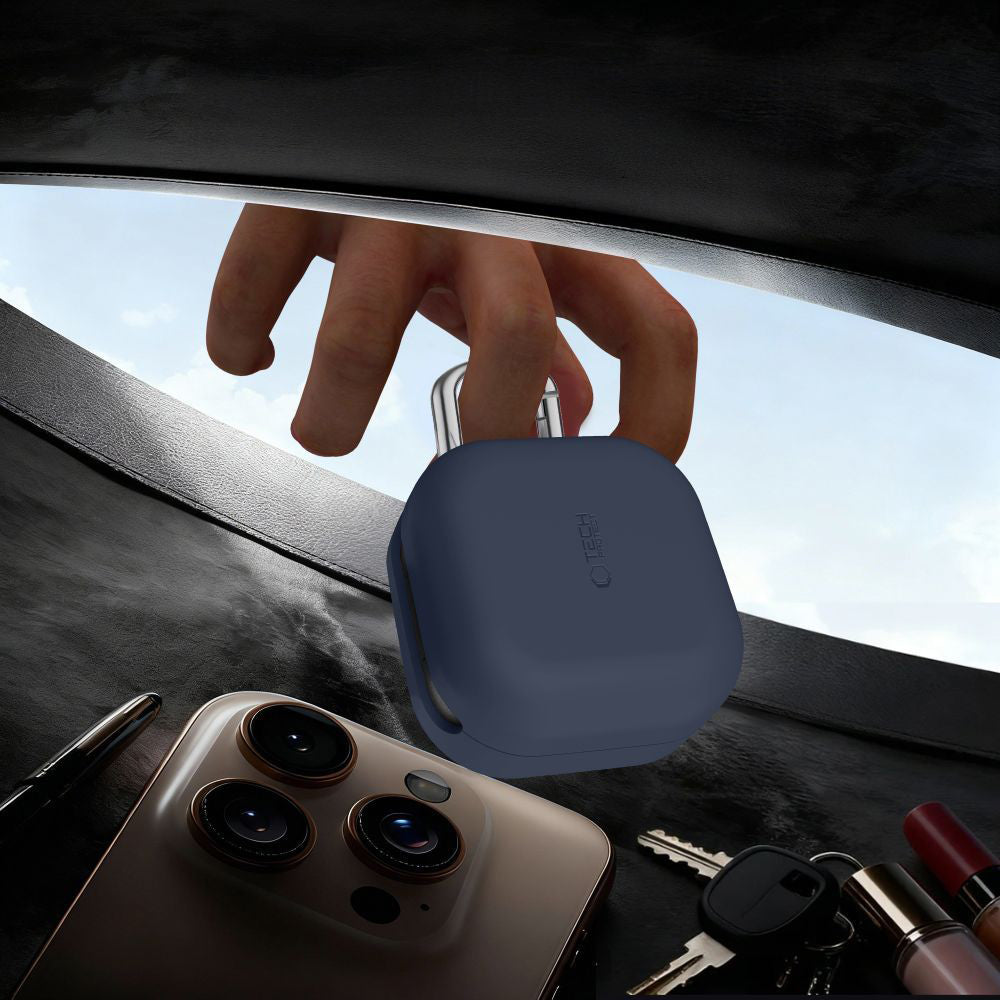 Tech-Protect Silicone Hook etui for Samsung Galaxy Buds4 / Buds4 Pro, Marineblå