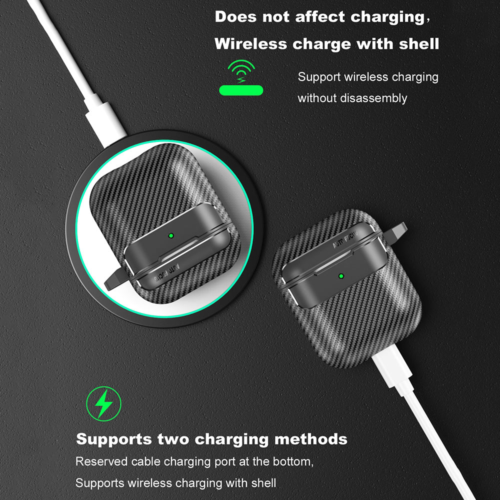 Techsuit CarbonFiber-etui for Apple AirPods Gen 2 / Gen 1, svart