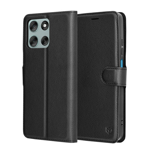 Deksel for Motorola Moto G56, Techsuit, Leather Folio, Svart