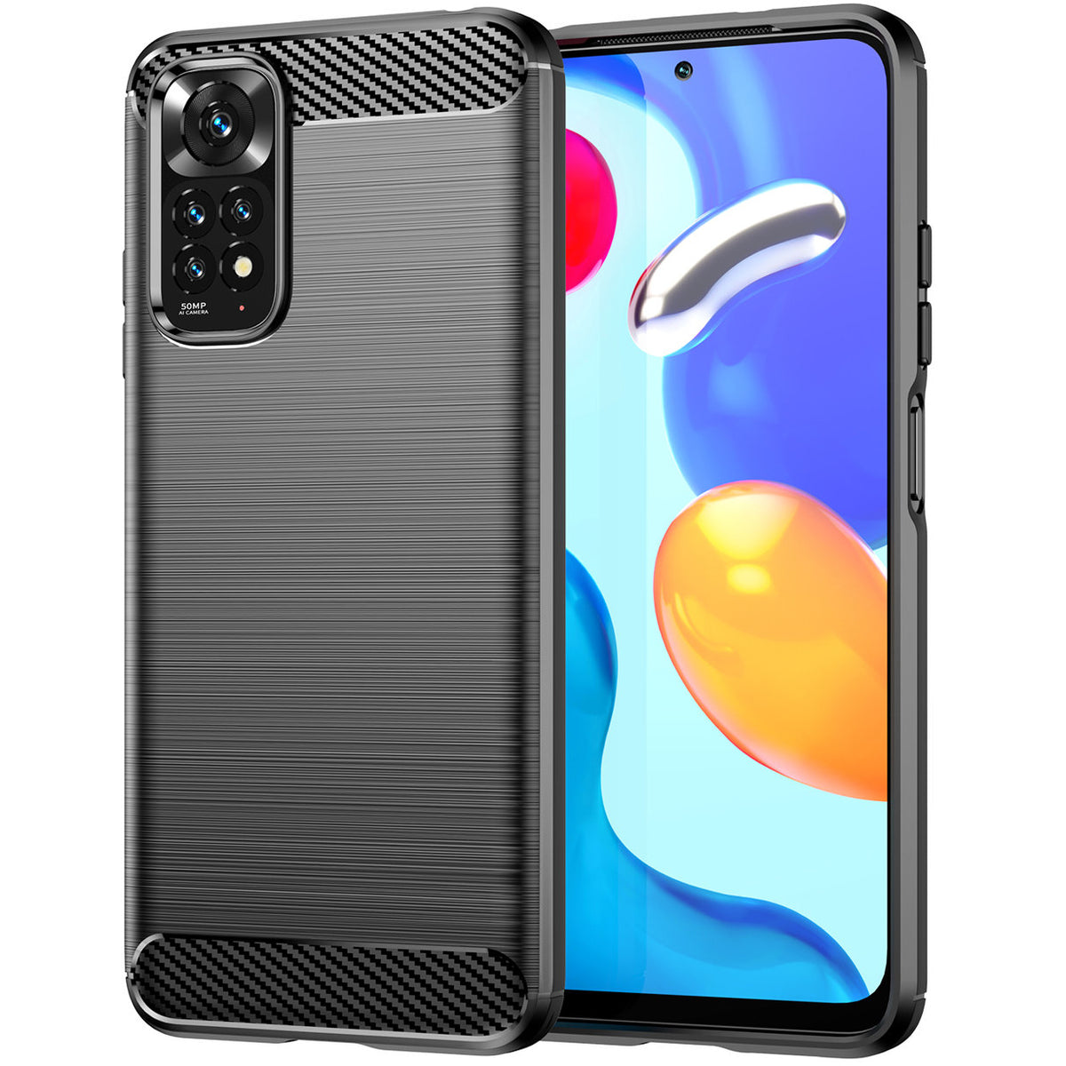 Deksel for Xiaomi Redmi Note 11S / Note 11, Karbon, Svart