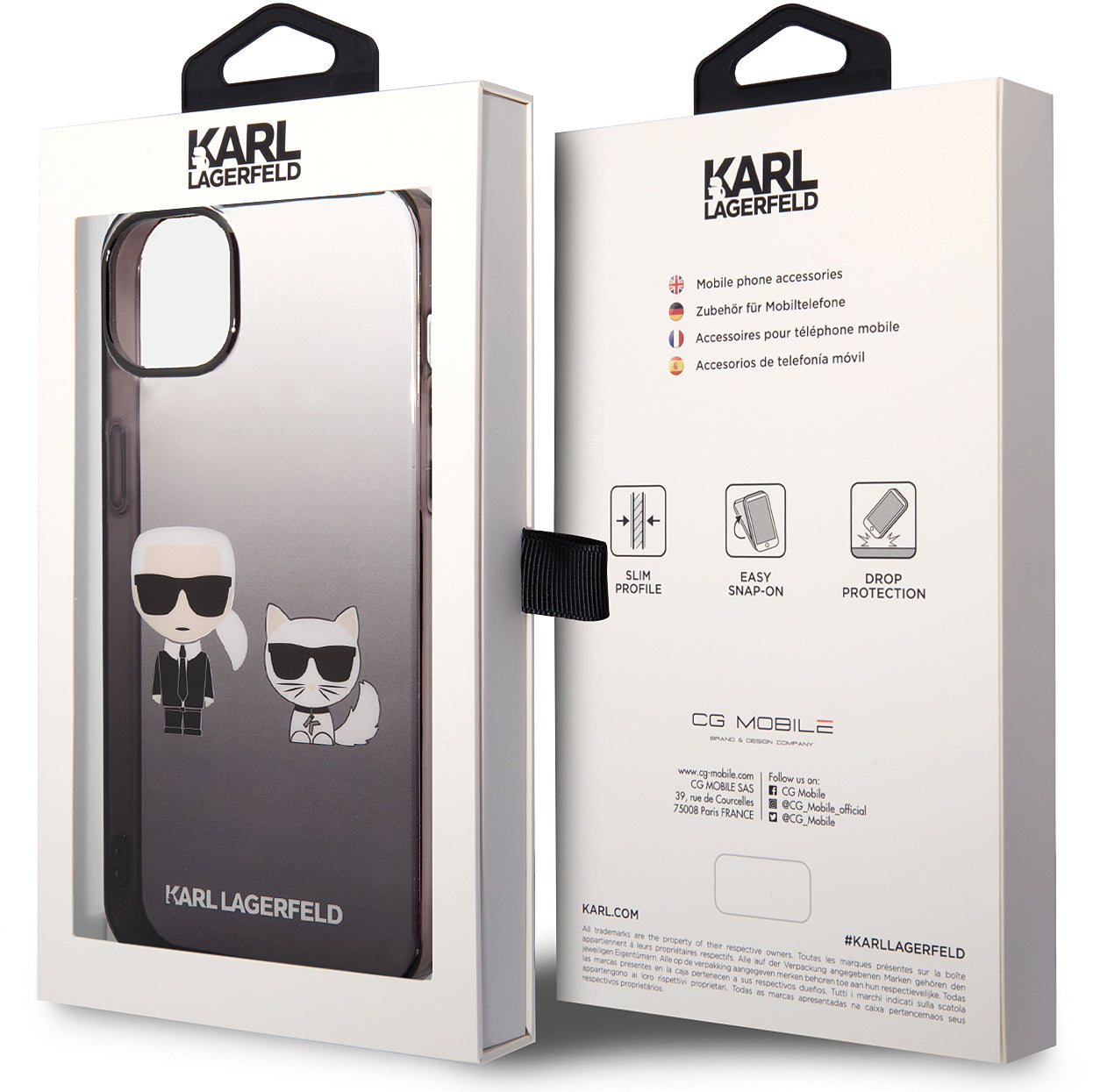 Deksel for Apple iPhone 14 Plus, Karl Lagerfeld, Gradient Karl & Choupette, Svart