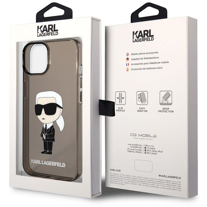 Deksel for Apple iPhone 14 Plus, Karl Lagerfeld, IML Ikonik NFT, Svart Gjennomsiktig