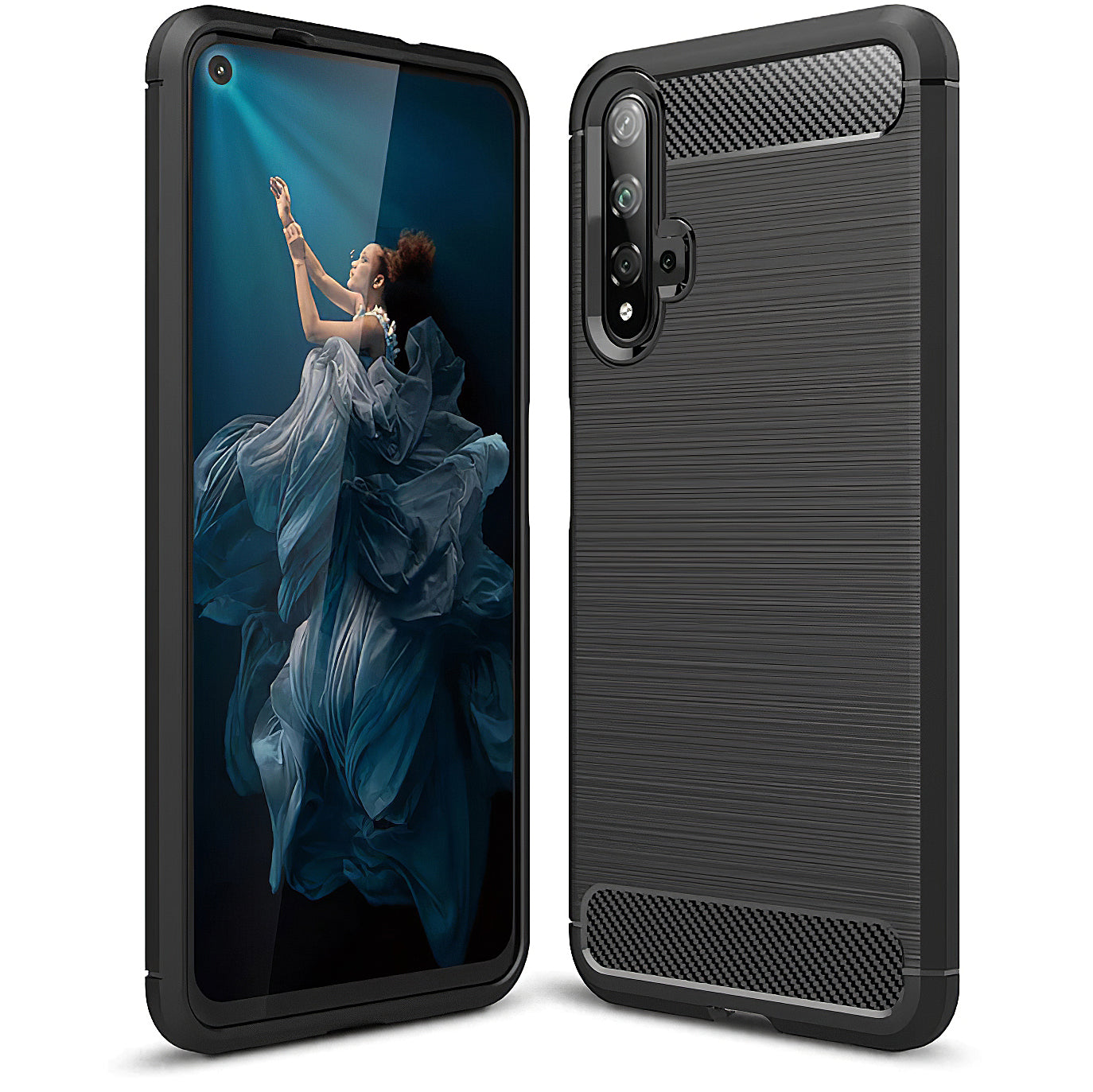 Deksel for Huawei nova 5T / Honor 20, OEM, Karbon, Svart