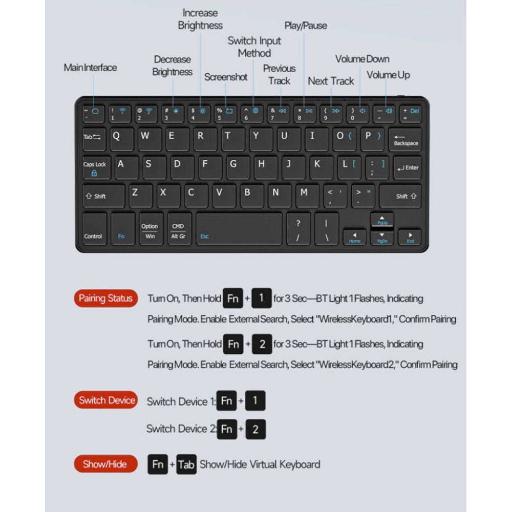 Universelt deksel med Bluetooth-tastatur for telefon, DUX DUCIS, svart