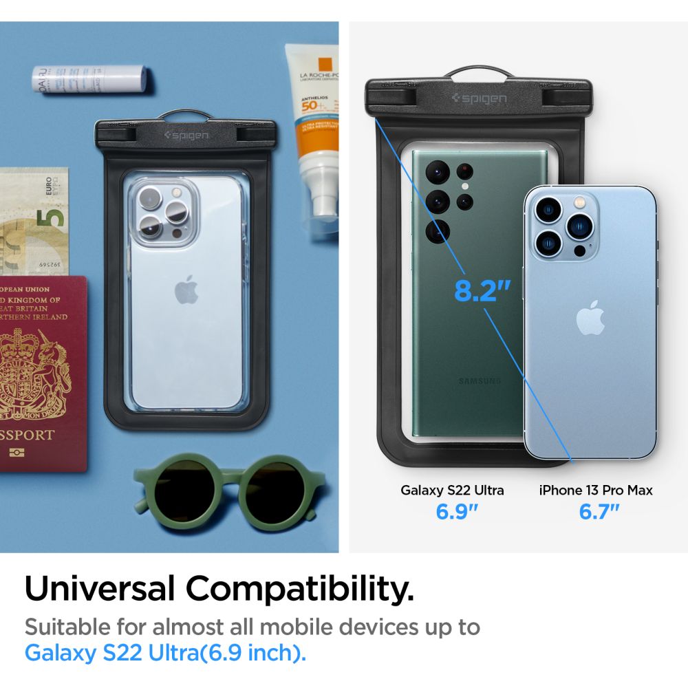 Vanntett Universalt Telefonetui 3.5inch - 7inch, Spigen, A601, Svart AMP04525