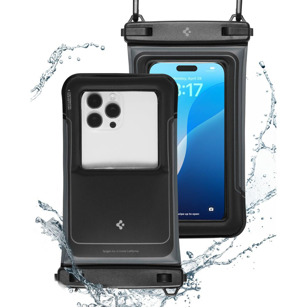 Vanntett universalt deksel for telefon maks. 6,9 tommer, Spigen, A611P, sett med 2 stykker, Matt svart ACS09348