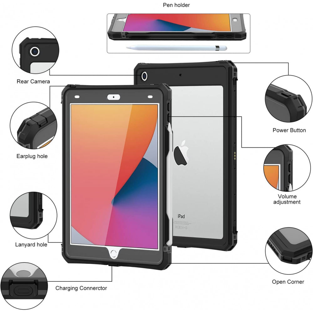 Vanntett deksel for Apple iPad 10.2 (2021) / 10.2 (2020) / 10.2 (2019), ShellBox, svart