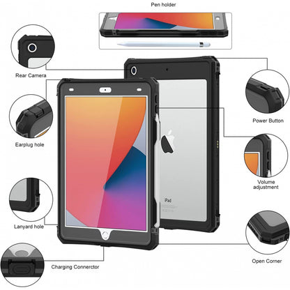 Vanntett deksel for Apple iPad 10.2 (2021) / 10.2 (2020) / 10.2 (2019), ShellBox, svart