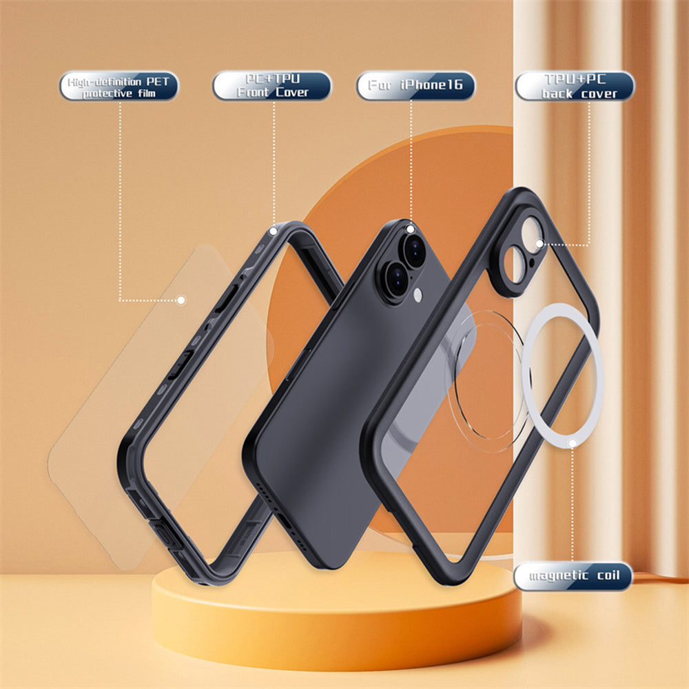 Vanntett deksel for Apple iPhone 16, ShellBox, svart
