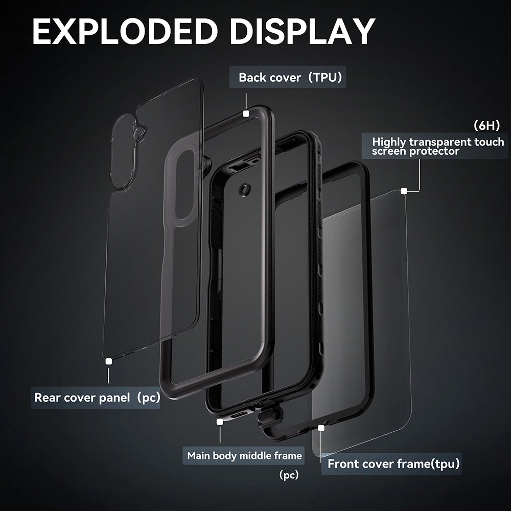 Vanntett deksel for Samsung Galaxy A16 5G A166 / A16 4G A165, ShellBox, svart