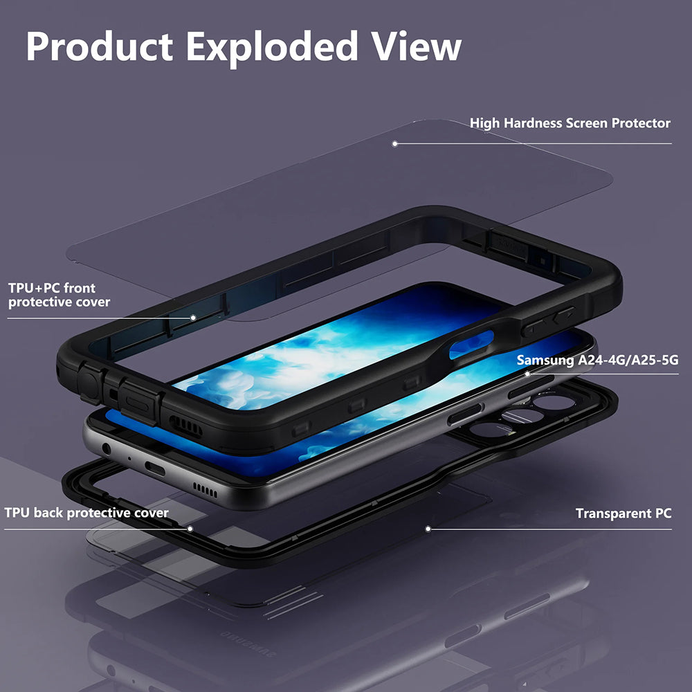 Vanntett deksel for Samsung Galaxy A25 A256, ShellBox, svart