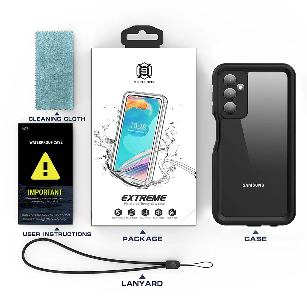 Vanntett deksel for Samsung Galaxy A25 A256, ShellBox, svart