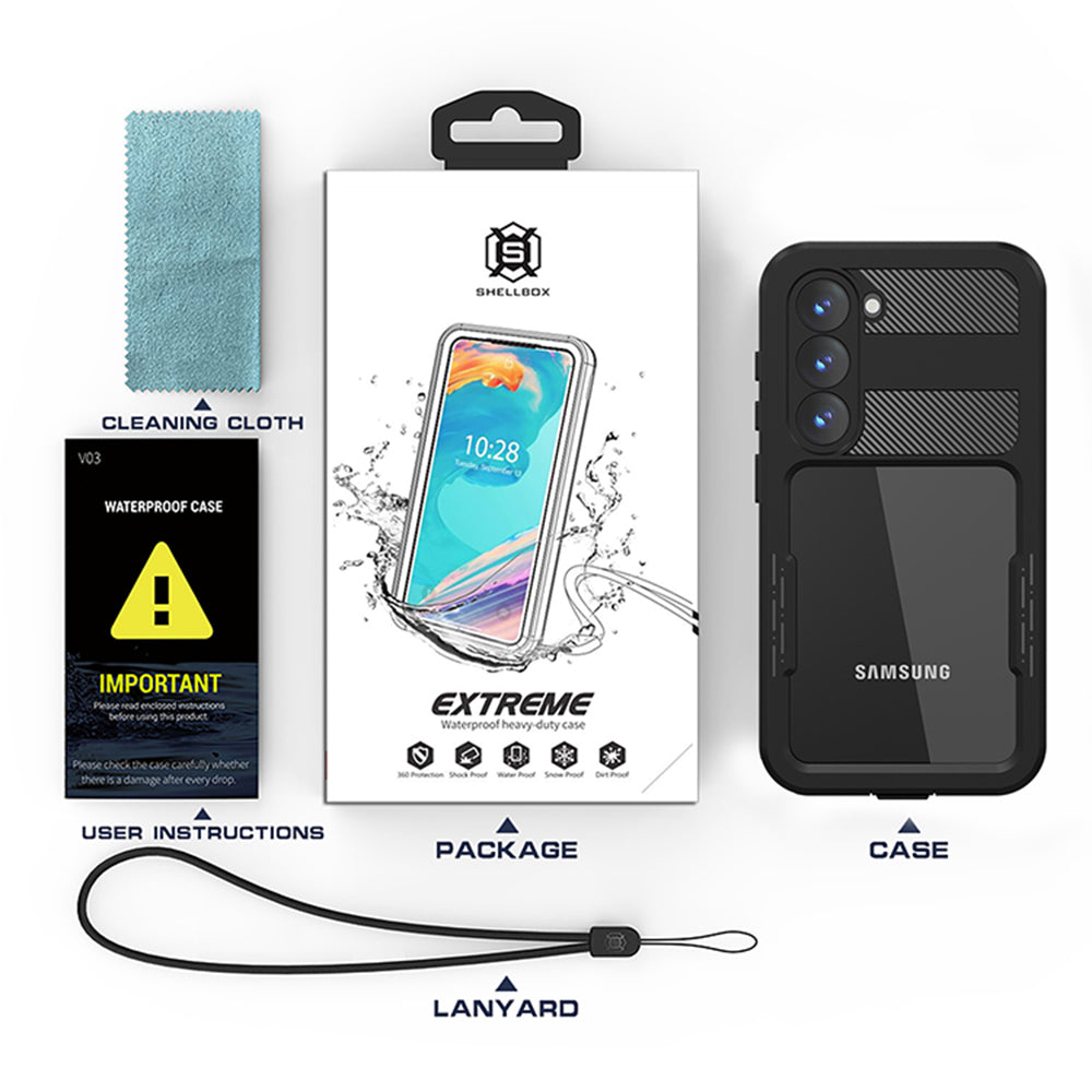 Vanntett deksel for Samsung Galaxy S23 S911, ShellBox, svart