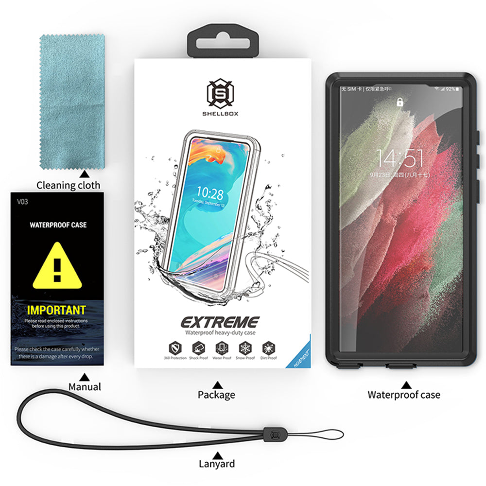 Vanntett deksel for Samsung Galaxy S23 Ultra S918, ShellBox, svart