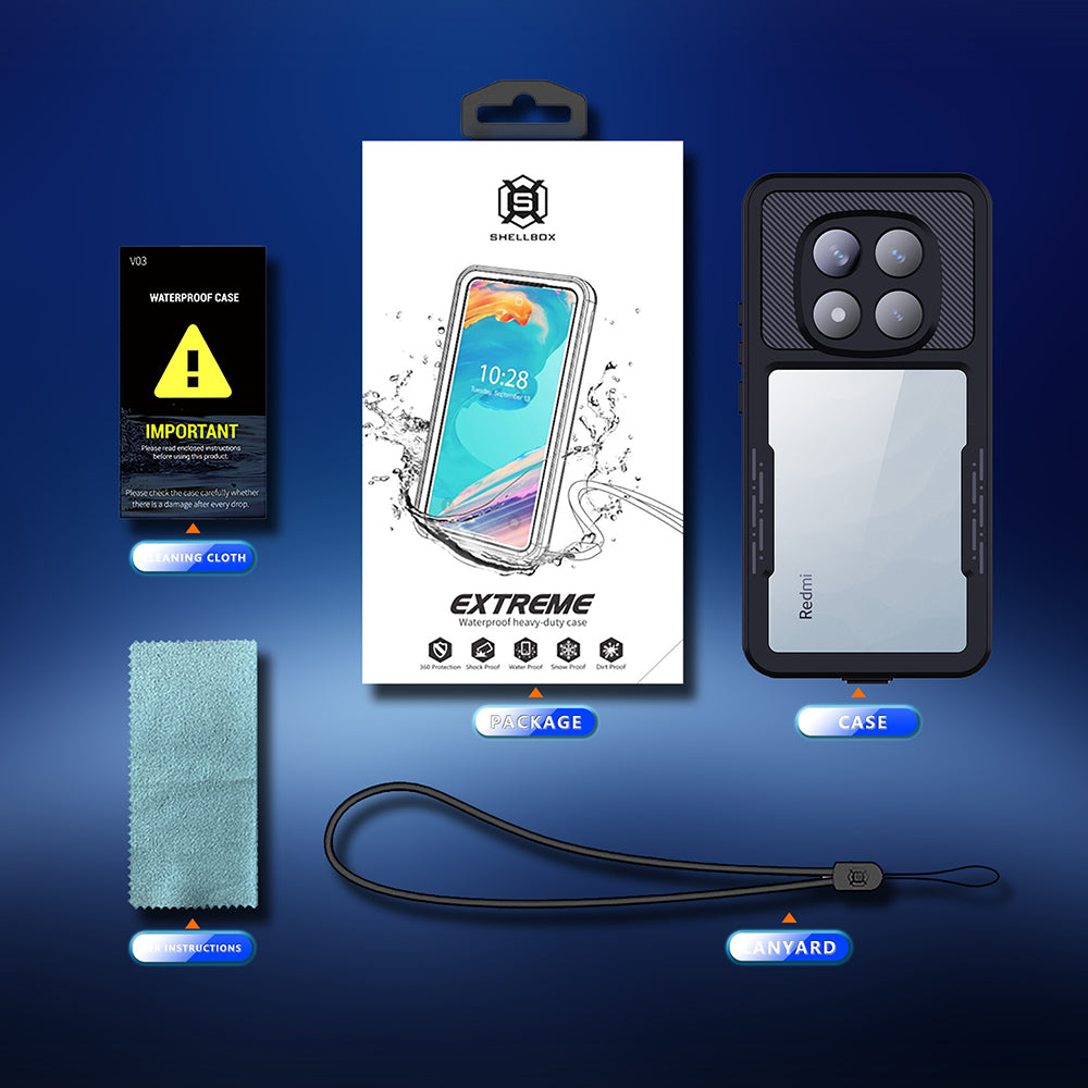 Vanntett deksel for Xiaomi Poco X7 / Redmi Note 14 Pro 5G, ShellBox, svart