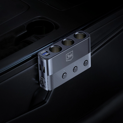 Bilader 3MK Power Splitter, 120W, 3A, 3 x USB-A - 1 x USB-C - 3 x Sigarettennerforlenger, Svart
