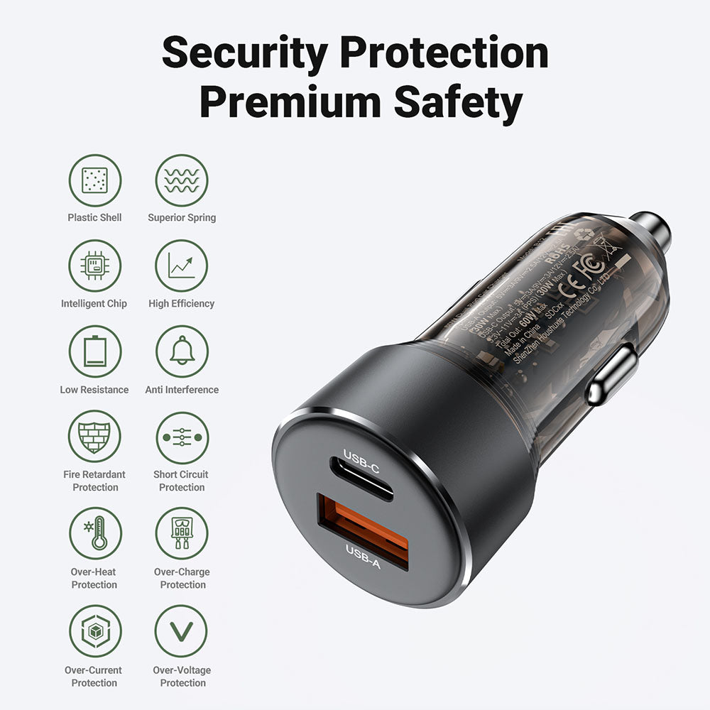 Bilader Acefast B12, 60W, 3A, 1 x USB-A - 1 x USB-C, Svart