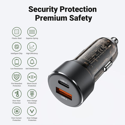 Bilader Acefast B12, 60W, 3A, 1 x USB-A - 1 x USB-C, Svart