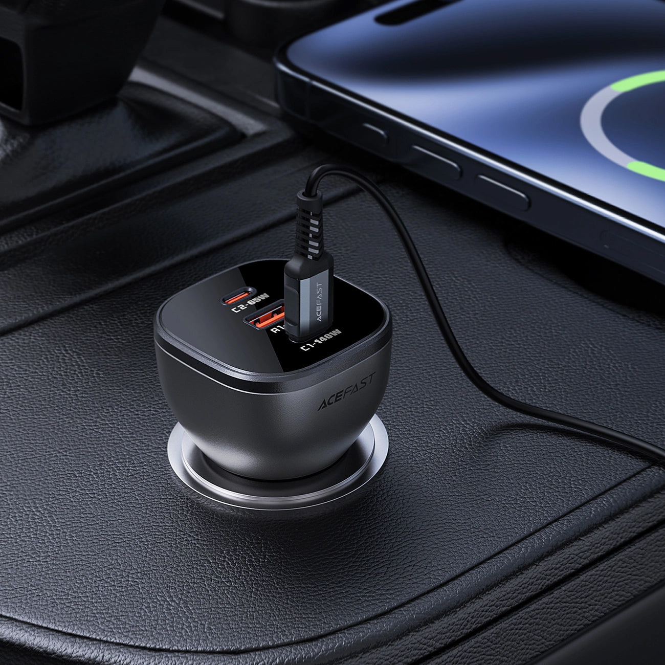 Bilader Acefast B14, 165W, 5A, 1 x USB-A - 2 x USB-C, Svart