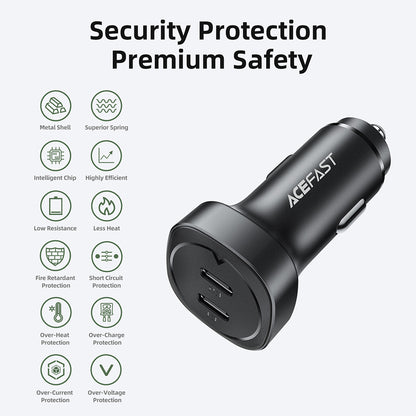 Bilader Acefast B2, 72W, 3A, 2 x USB-C, Svart